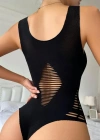 Kadın Sıfır Kol Göğüs, Sırt Ve Yanları Kesik Detay çıtçıtlı Viskon Bodysuit