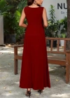 Kadın Sıfır Kol Kalın Askılı Viskon Tam Boy Elbise