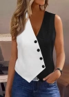 Kadın Sıfır Kol V Yakalı Düğmeli Blok Renkli Atlas Yelek