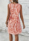 Kadın Sıfır Kol Yakadan Halka Detaylı Desenli Kısa Bürümcük Elbise