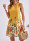 Kadın Sıfır Kollu Bisiklet Yaka çiçek Desenli Süprem Mini Elbise