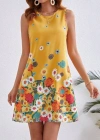 Kadın Sıfır Kollu Bisiklet Yaka çiçek Desenli Süprem Mini Elbise