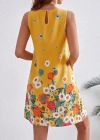 Kadın Sıfır Kollu Bisiklet Yaka çiçek Desenli Süprem Mini Elbise