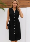 Kadın Sıfır Kollu Hakim Yaka önden Düğmeli Belden Kuşaklı Ithal Keten Elbise