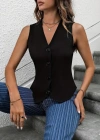 Kadın Sıfır Kollu V Yakalı önden Düğmeli Atlas Yelek