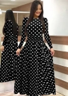 Kadın Siyah Tam Boy Beyaz Puantiyeli Elbise
