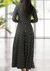 Kadın Siyah Tam Boy Beyaz Puantiyeli Elbise