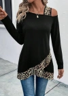 Kadın Tek O Uzdan Açık Askılı Uzun Kollu Leopar Detaylı Viskon Bluz