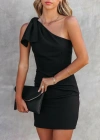 Kadın Tek Omuz Askılı Ek Parça Detay Mini Krep Elbise