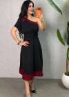 Kadın Tek Omuz Fiyonk Detaylı Midi Boy Elbise