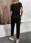 Kadın Tek Omuzdan Açık Viskon Iki Iplik Bluz Bağcıklı Pantolon Ikili Takım