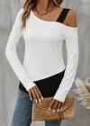Kadın Tek Omuzu Açık Askılı çift Renkli Uzun Kollu Viskon Bluz