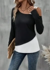 Kadın Tek Omuzu Açık Askılı çift Renkli Uzun Kollu Viskon Bluz