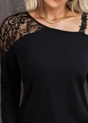 Kadın Tek Omuzu Açık Askılı Dantelli Viskon Bluz