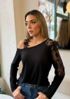 Kadın Tek Omuzu Açık Askılı Dantelli Viskon Bluz