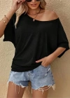 Kadın Tek Omuzu Açık Kısa Kollu Salaş Viskon Bluz