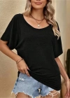 Kadın Tek Omuzu Açık Kısa Kollu Salaş Viskon Bluz