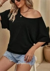 Kadın Tek Omuzu Açık Kısa Kollu Salaş Viskon Bluz
