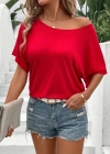 Kadın Tek Omuzu Açık Kısa Kollu Salaş Viskon Bluz