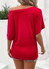 Kadın Tek Omuzu Açık Kısa Kollu Salaş Viskon Bluz