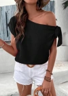 Kadın Tek Omuzu Açık Koldan Bağlamalı Janjan Krep Bluz