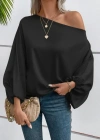 Kadın Tek Omuzu Açık Uzun Kollu Salaş Sandy Bluz