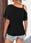 Kadın Tek Omuzu Askılı Kısa Kollu Toka Detaylı Dantelli Viskon Bluz