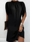 Kadın Ters Kol Detaylı Yarım Boğazlı Viskon Kumaş Mini Boy Elbise