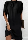 Kadın Ters Kol Detaylı Yarım Boğazlı Viskon Kumaş Mini Boy Elbise