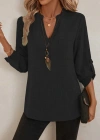 Kadın Truvakar Kol V Yakalı Keten Bluz