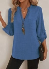 Kadın Truvakar Kol V Yakalı Keten Bluz