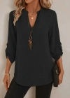 Kadın Truvakar Kol V Yakalı Keten Bluz
