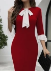 Kadın Truvakar Kollu Fiyonk Yakalı Midi Ithal Krep Elbise