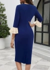 Kadın Truvakar Kollu Fiyonk Yakalı Midi Ithal Krep Elbise