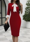Kadın Truvakar Kollu Fiyonk Yakalı Midi Ithal Krep Elbise