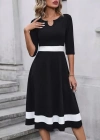 Kadın Truvakarkol Yakası Açık Blok Renkli Krep Midi Elbise