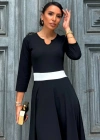 Kadın Truvakarkol Yakası Açık Blok Renkli Krep Midi Elbise