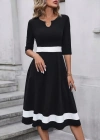 Kadın Truvakarkol Yakası Açık Blok Renkli Krep Midi Elbise