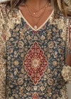 Kadın Truvakarkollu V Yakalı Etnik Desenli Süprem Bluz