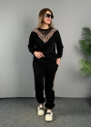 Kadın üç Iplik Kumaş Leopar Desenli Dantel Detaylı Ikili Takım