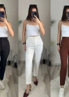 Kadın üste Oturan Paçası Bilek üzerinde Biten Krep Kumaş Kumaş Pantolon  (S)  50 (5XL)