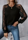 Kadın Uzun Dantel Kollu Bisiklet Yaka Viskon Bluz