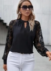 Kadın Uzun Dantel Kollu Yuvarlak Yakalı Sandy Bluz