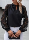 Kadın Uzun Dantel Kollu Yuvarlak Yakalı Sandy Bluz