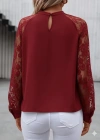 Kadın Uzun Dantel Kollu Yuvarlak Yakalı Sandy Bluz