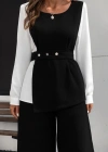 Kadın Uzun Kollu Açık Yakalı çift Renkli Kemerli Ithal Krep Ikili Takım