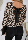 Kadın Uzun Kollu Arkadan Fiyonk Detaylı Leopar Desenli Süprem Bluz