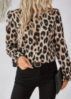 Kadın Uzun Kollu Arkadan Fiyonk Detaylı Leopar Desenli Süprem Bluz