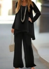 Kadın Uzun Kollu Asimetrik Detaylı Salaş Sandy Bluz Ve Pantolon Ikili Takım