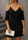 Kadın Uzun Kollu Askı Detay Iki Iplik Mini Boy Elbise